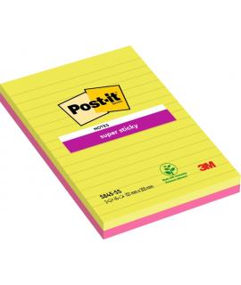 Post-It Super Sticky Pack de 2 Blocs de 45 Notas Adhesivas Reposicionables - Forma Rectangular - 203x127mm - Colores Surtidos