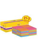 Post-It Super Sticky Pack de 24 Blocs de 90 Notas Adhesivas Reposicionables - 76x76mm - Promocion 21 Blocs + 3 Gratis - Colores 