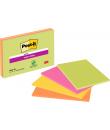 Post-It Super Sticky Pack de 4 Blocs de 45 Notas Adhesivas Reposicionables - Forma Rectangular - 152x203mm - Colores Surtidos