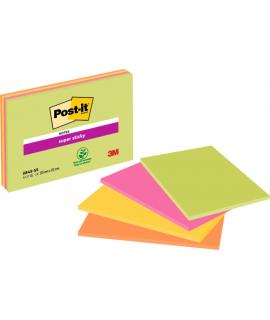 Post-It Super Sticky Pack de 4 Blocs de 45 Notas Adhesivas Reposicionables - Forma Rectangular - 152x203mm - Colores Surtidos