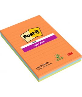 Post-It Super Sticky Pack de 3 Blocs de 45 Notas Adhesivas Reposicionables - Forma Rectangular - 101x152mm - Colores Surtidos