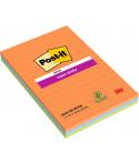 Post-It Super Sticky Pack de 3 Blocs de 45 Notas Adhesivas Reposicionables - Forma Rectangular - 101x152mm - Colores Surtidos