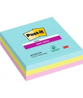 Post-It Super Sticky Pack de 3 Blocs de 70 Notas Adhesivas Reposicionables - Forma Cuadrada - 101x101mm - Colores Surtidos