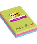Post-It Super Sticky Pack de 3 Blocs de 90 Notas Grandes Adhesivas Reposicionables - con Lineas - 100% PEFC - Colores Surtidos