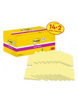 Post-It Super Sticky Pack de 16 Blocs de 90 Notas Adhesivas Reposicionables - Forma Cuadrada - 76x76mm - Color Amarillo Claro