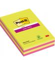 Post-It Super Sticky Pack de 4 Blocs de 45 Notas Grandes Adhesivas Reposicionables - con Lineas - 100% PEFC - Colores Surtidos
