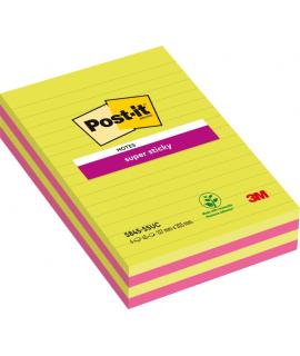 Post-It Super Sticky Pack de 4 Blocs de 45 Notas Grandes Adhesivas Reposicionables - con Lineas - 100% PEFC - Colores Surtidos