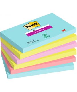 Post-It Super Sticky Pack de 6 Blocs de 90 Notas Adhesivas Reposicionables - Forma Rectangular - Colores Surtidos