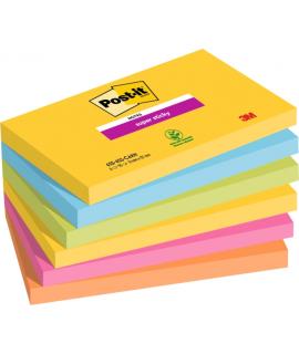 Post-It Super Sticky Pack de 6 Blocs de 90 Notas Adhesivas Reposicionables - Forma Rectangular - Colores Surtidos