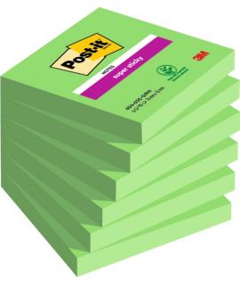 Post-It Super Sticky Pack de 6 Blocs de 90 Notas Adhesivas Reposicionables - 76x76mm - 100% PEFC - Color Verde