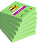 Post-It Super Sticky Pack de 6 Blocs de 90 Notas Adhesivas Reposicionables - 76x76mm - 100% PEFC - Color Verde