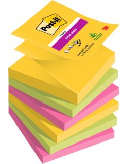 Post-It Super Sticky Pack de 6 Blocs de 90 Notas Adhesivas Reposicionables - Forma Cuadrada - 76x76mm - en Zig-Zag - Colores Sur