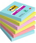 Post-It Super Sticky Pack de 6 Blocs de 90 Notas Adhesivas Reposicionables - Forma Cuadrada - 76x76mm - Colores Surtidos