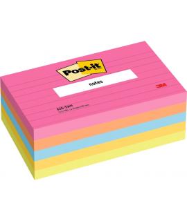 Post-It Pack de 5 Blocs de 100 Notas Adhesivas Reposicionables - con Lineas - 76x127mm - 100% PEFC - Colores Surtidos