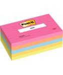 Post-It Pack de 5 Blocs de 100 Notas Adhesivas Reposicionables - con Lineas - 76x127mm - 100% PEFC - Colores Surtidos