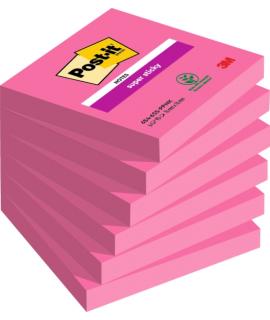 Post-It Super Sticky Pack de 6 Blocs de 90 Notas Adhesivas Reposicionables - Forma Cuadrada - 76x76mm - Color Rosa