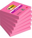 Post-It Super Sticky Pack de 6 Blocs de 90 Notas Adhesivas Reposicionables - Forma Cuadrada - 76x76mm - Color Rosa