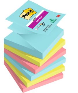 Post-It Super Sticky Pack de 6 Blocs de 90 Notas Adhesivas Reposicionables - Forma Cuadrada - 76x76mm - en Zig-Zag - Colores Sur