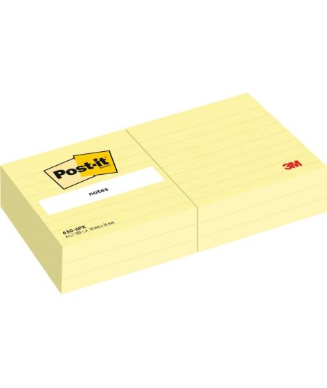 Post-It Pack de 6 Blocs de 100 Notas - con Lineas - 76x76mm - 100% PEFC - Color Amarillo Claro