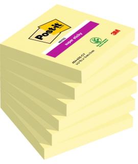 Post-It Super Sticky Pack de 6 Blocs de 90 Notas Adhesivas Reposicionables - Forma Cuadrada - 76x76mm - Color Amarillo Claro