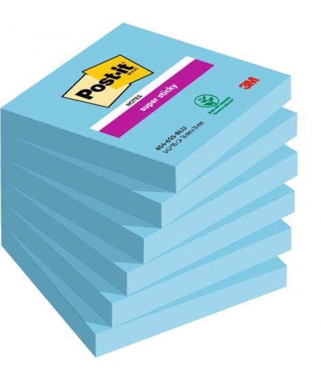 Post-It Super Sticky Pack de 6 Blocs de 90 Notas Adhesivas Reposicionables - Forma Cuadrada - 76x76mm - Color Azul