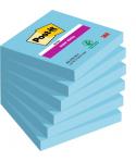 Post-It Super Sticky Pack de 6 Blocs de 90 Notas Adhesivas Reposicionables - Forma Cuadrada - 76x76mm - Color Azul