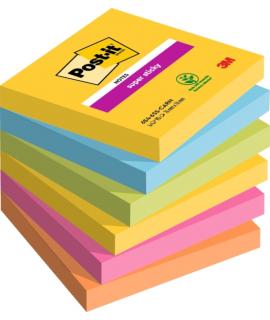 Post-It Super Sticky Pack de 6 Blocs de 90 Notas Adhesivas Reposicionables - Forma Cuadrada - 76x76mm - Colores Surtidos