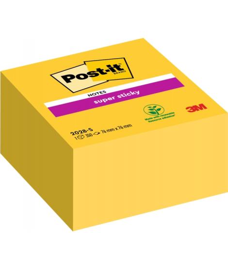 Post-It Super Sticky Cubo de 350 Notas Adhesivas Reposicionables - 76x76mm - 100% PEFC - Color Amarillo