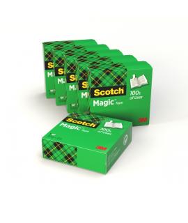 Scotch Magic Pack de 6 Cintas Adhesivas Invisible - 19mm x 33m - Color Transparente