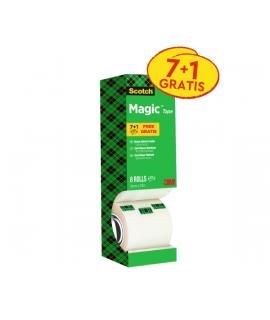 Scotch Magic Cinta Adhesiva Invisible - Paquete Ahorro de 8 Rollos de 19mm x 33m - Color Transparente