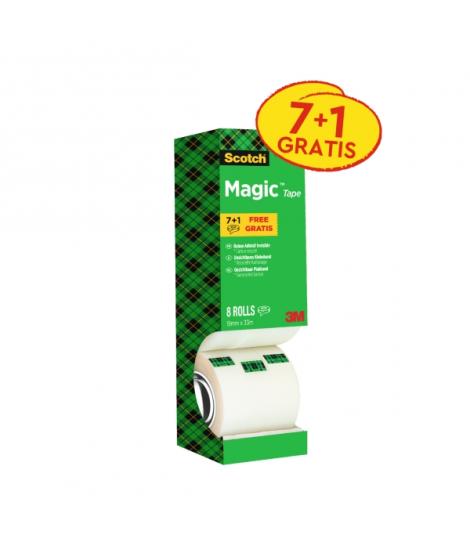 Scotch Magic Cinta Adhesiva Invisible - Paquete Ahorro de 8 Rollos de 19mm x 33m - Color Transparente