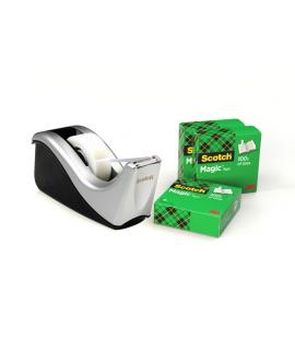 Scotch Magic Dispensador de Cinta Adhesiva - para Cintas de hasta 19mm x 33m - Incluye 4 Cintas Adhesivas - Color Negro/Gris