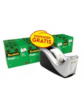 Scotch Magic Pack de 16 Cintas Adhesivas - 19mm x 33m - Promocion Dispensador Gratis - Color Negro/Gris