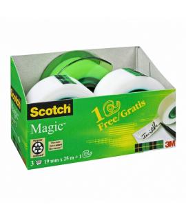 Scotch Magic Pack de 3 Cintas Adhesivas Invisible - 19mm x 25m - Dispensador Gratis - Color Transparente
