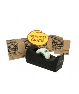 Scotch Magic Pack de 14 Cintas Adhesivas - 66% Adhesivo Vegetal - 19mm x 33m - Promocion Dispensador Gratis - Color Negro
