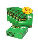 Scotch Magic Pack de 6 Cintas Adhesivas Invisible - 19mm x 33m - Promocion 5 + 1 Gratis - Color Transparente