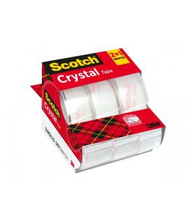 Scotch Crystal Pack de 3 Cintas Adhesivas - 19mm x 7.5m - Promocion 2 + 1 Gratis - Color Transparente