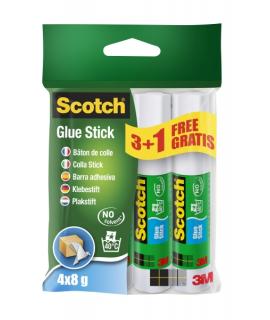 Scotch Pack de 4 Pegamentos en Barra Adhesivo Solido - 8gr por Unidad - Promocion 3 Barras + 1 Gratis - Color Transparente