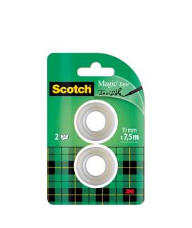 Scotch Magic Pack de 2 Cintas Adhesivas Invisible - Recambio - 19mm x 7.5m - Color Transparente