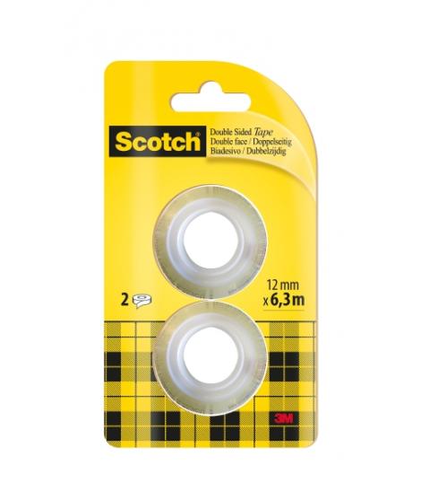 Scotch Pack de 2 Cintas Adhesivas de Doble Cara - Recambio - 12mm x 6.3m - Color Transparente