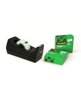 Scotch Dispensador de Cinta Adhesiva - para Cintas de hasta 19mm x 33m - Incluye 3 Cintas Adhesivas Invisible - Color Negro