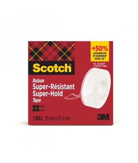 Scotch Super-Hold Cinta Adhesiva - Extrafuerte - 19mm x 25.4m - Color Transparente