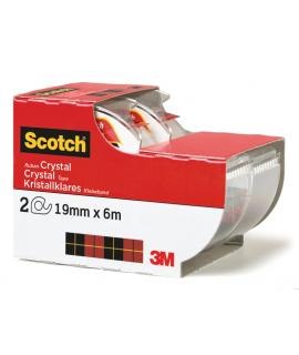 Scotch Crystal Pack de 2 Cintas Adhesivas Invisible - Supertransparente - 19mm x 6m - Color Blanco