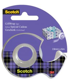 Scotch Giftwrap Cinta Adhesiva Satinada - 19mm x 6m - Especial para Envolver Regalos - Incluye Dispensador - Color Transparente