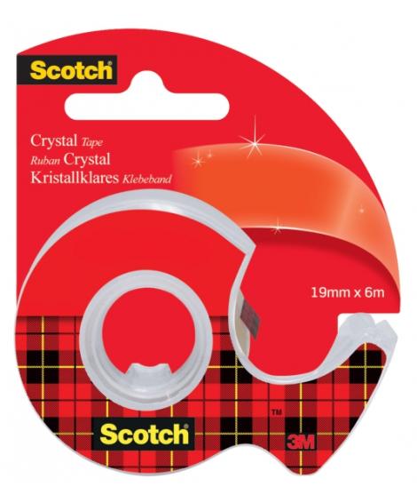 Scotch Crystal Cinta Adhesiva - Incluye Dispensador - 19mm x 6m - Color Transparente