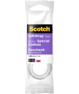 Scotch Giftwrap Pack de 2 Cintas Adhesivas Satinada - 19mm x 7.5m - Especial para Envolver Regalos - Color Transparente