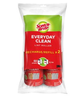 Scotch-Brite Everyday Clean Recambio para Pack de 2 Rodillos Quitapelusas Adhesivo - 30 Hojas por Rodillo - Color Blanco