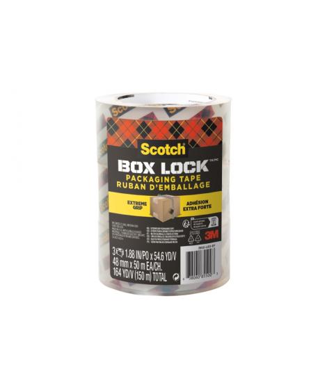 Scotch Box Lock Pack de 3 Precintos de Embalaje - 48mm x 50m - Color Transparente
