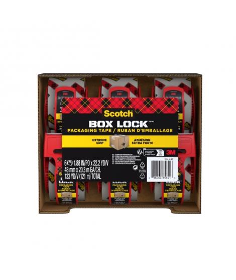 Scotch Box Lock Pack de 6 Precintos de Embalaje - 48mm x 20.3m - Incluye Dispensador - Color Transparente