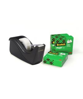 Scotch Dispensador de Cinta Adhesiva - para Cintas de hasta 19mm x 33m - Incluye 4 Cintas Adhesivas - Color Negro